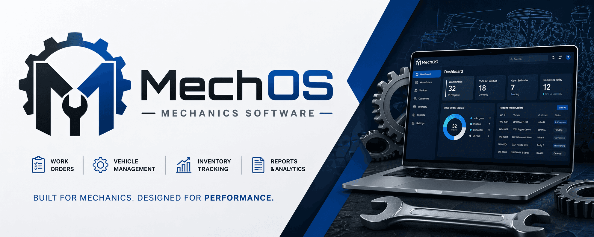 MechOS — Workshop management software for Australian mechanics. Work orders, vehicle management, inventory tracking, and reports built for performance.